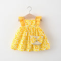Bébé fille Flounced Sleeve Robe Gratuit Bamboo Panier Satchel