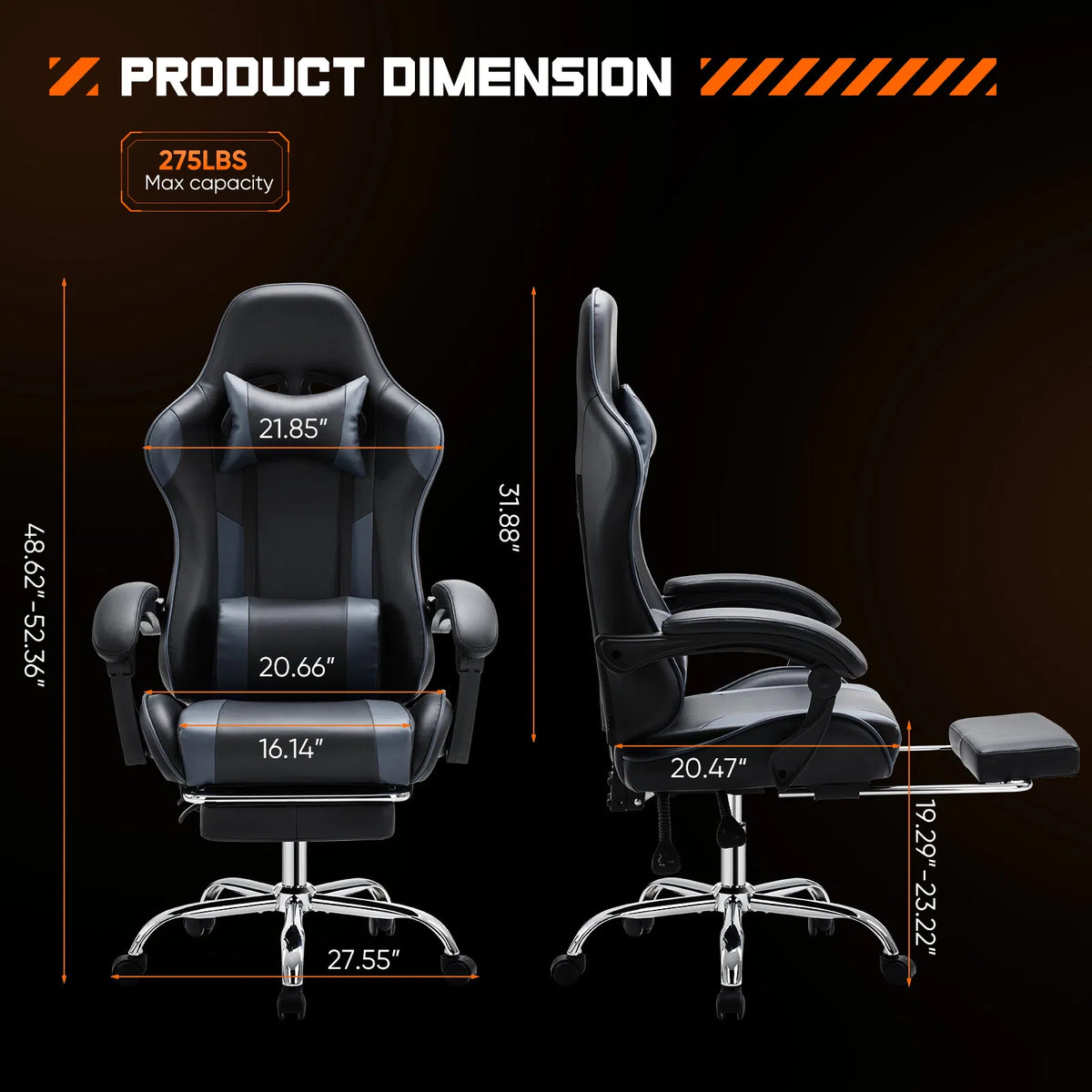 Chaise de bureau de jeu vidéo - Ergonomic Computer avec repose-pieds et lombaire confortable