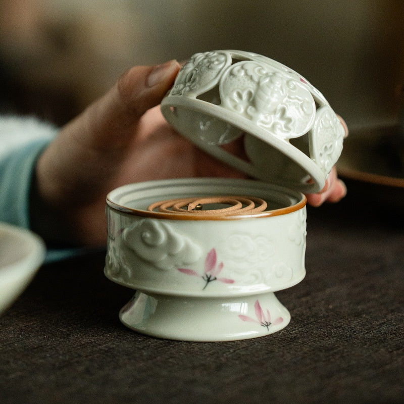 Brûleur d'encens en céramique Xiangyun orchidée à main
