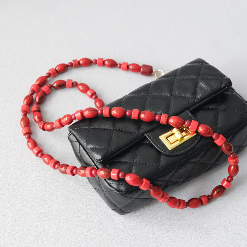 Accessoire à chaîne de perles rouges à la mode Crossbody Lanyard Bag