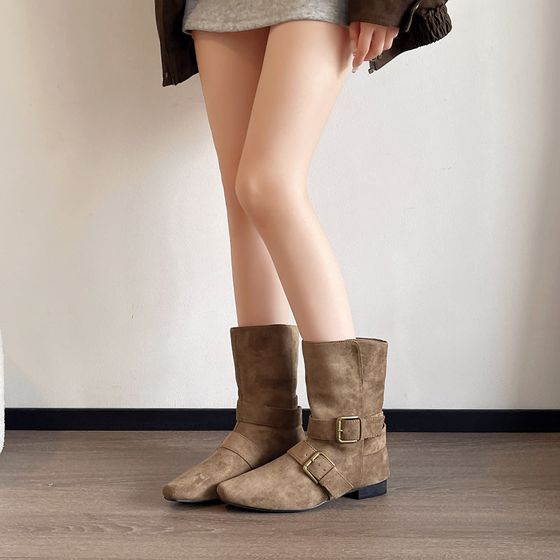 Automne Hiver Femmes Française Vintage Western Ankle Bottes Stylish British Style Wide Opening