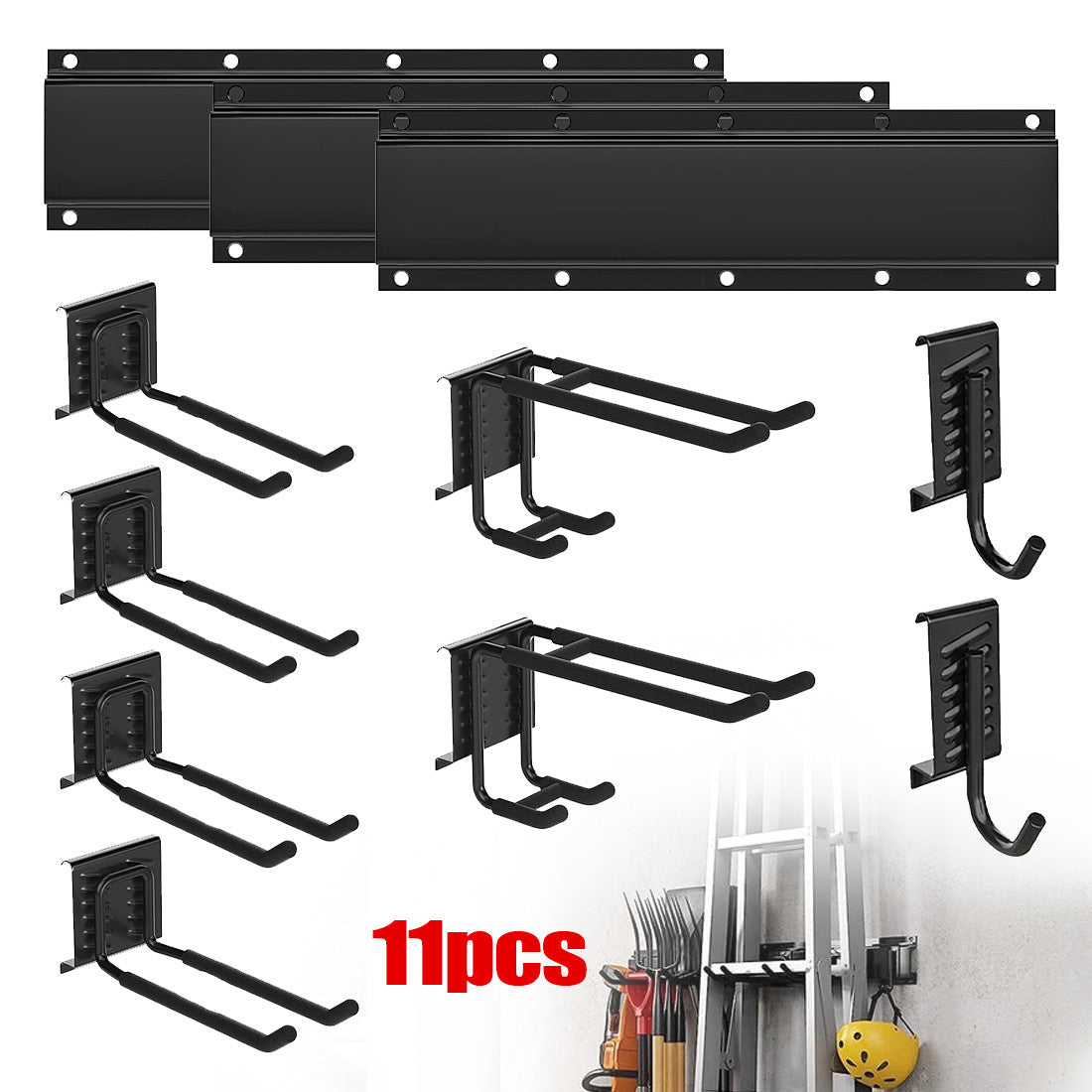 3x Garage Garden Tool Holder Storage Rack Shed Wall Mounted Organizer Long Hooks