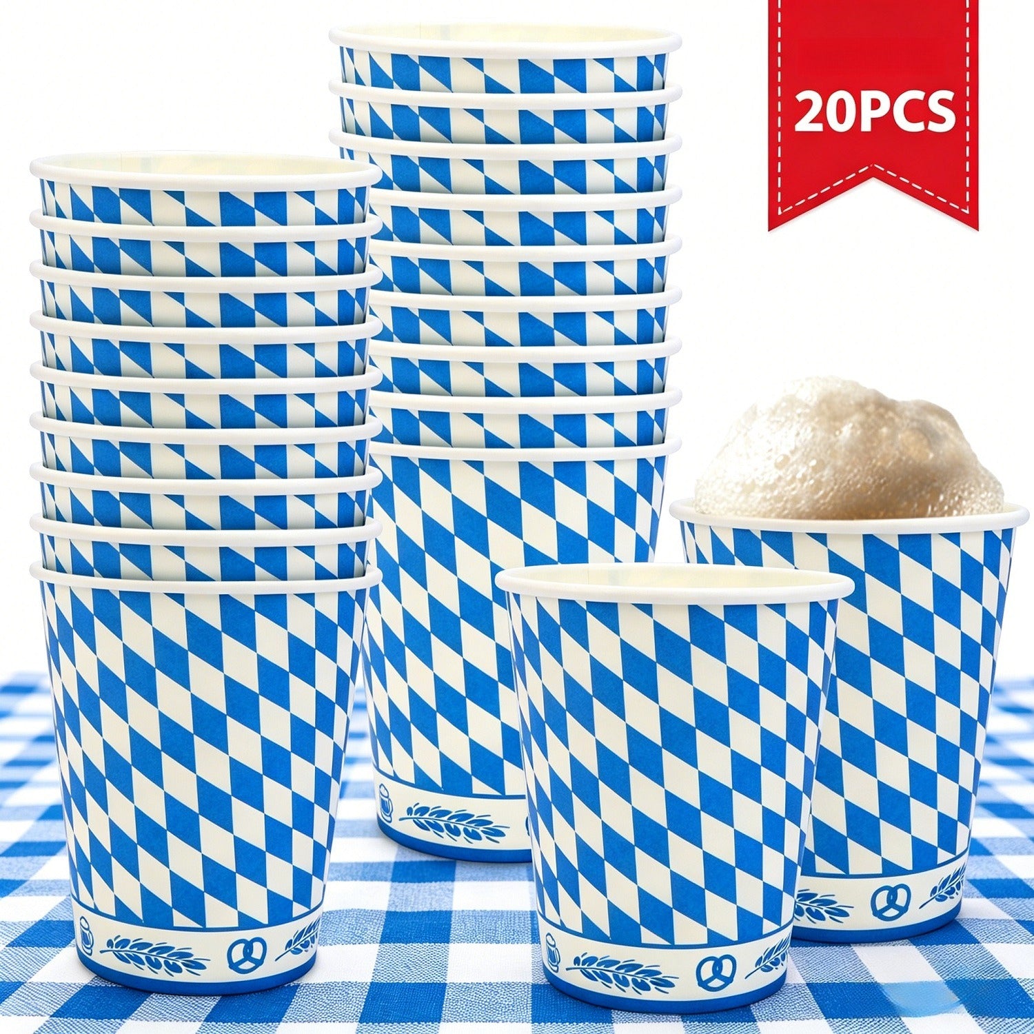 Ensemble de 20 coupes en papier du Festival de la bière - Coupes traditionnelles Oktoberfest pour les fêtes et célébrer