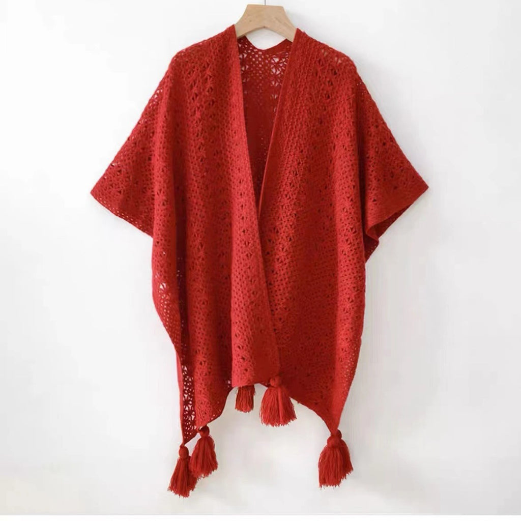 Femmes tricotées Tassel-Trimmed Open-Front Cape Pour les photos