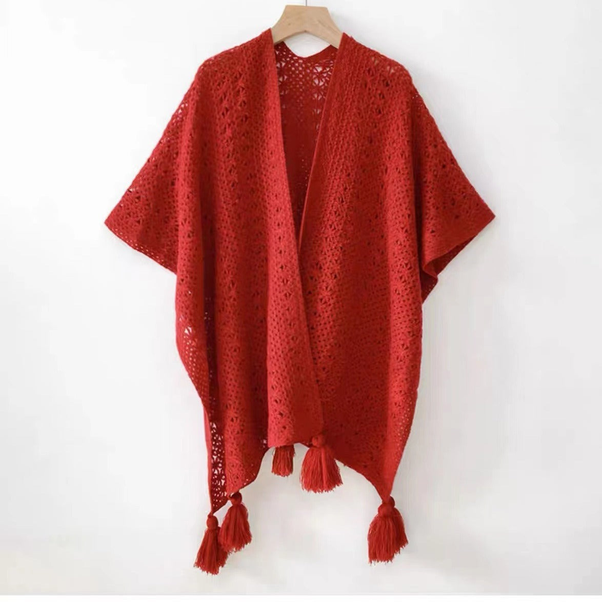 Femmes tricotées Tassel-Trimmed Open-Front Cape Pour les photos