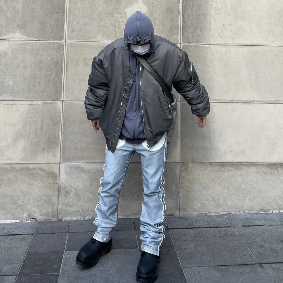 Veste Bomber de style américain, à la rue, en cuir mince, en couleur solide