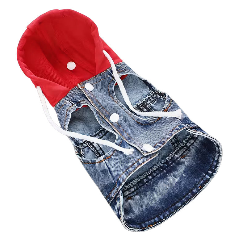 Veste de denim à capuche rouge pour animaux