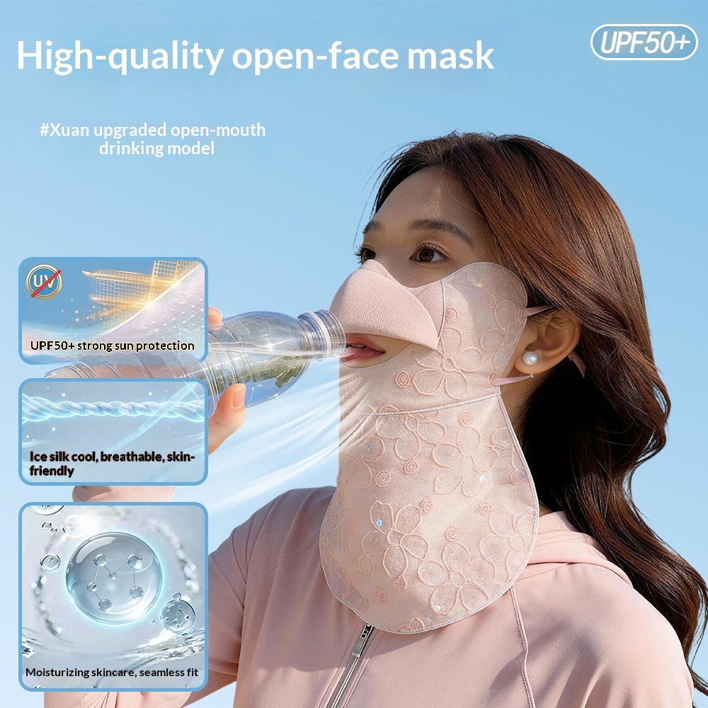 Masque du visage protecteur du soleil pour femmes Masque de soie de soie de dentelle de paille