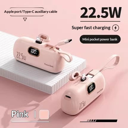 Emergency Mini Power Bank with Built-in Cable - Quick Recharge Pocket Capsule