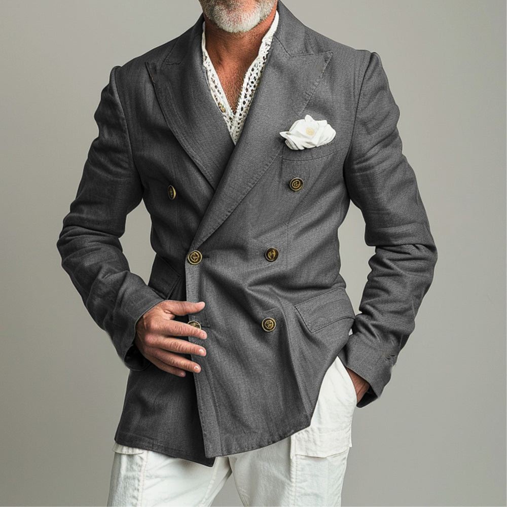 Veste de costume à manches courtes à deux bras pour hommes style britannique