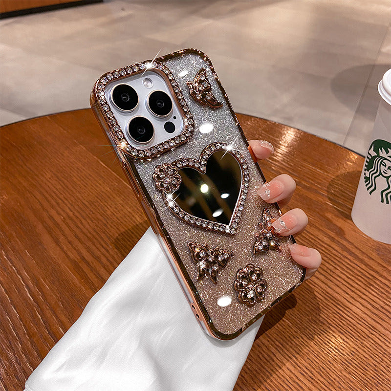 Cas de téléphone de nouveau style avec un miroir en forme de coeur électroplaqué