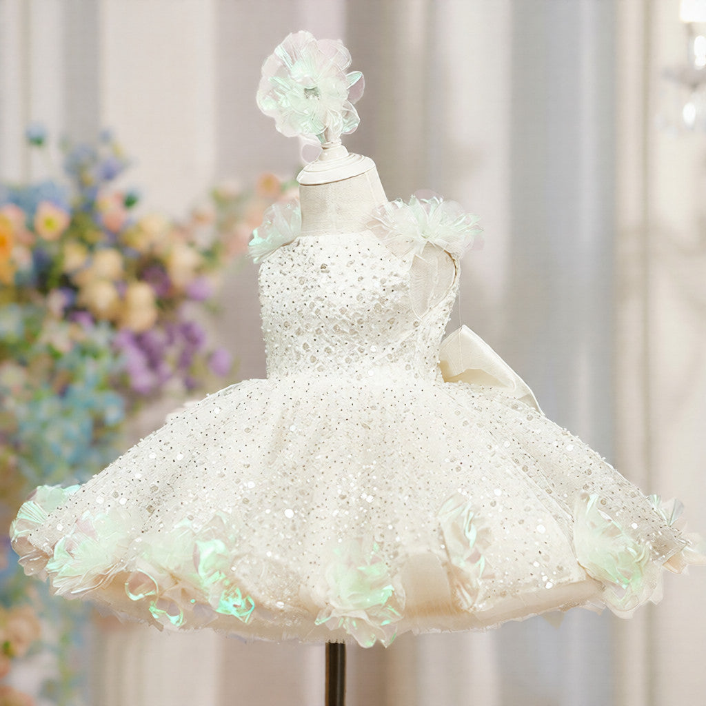Perle de paille fleur fille robe princesse Gala Gown