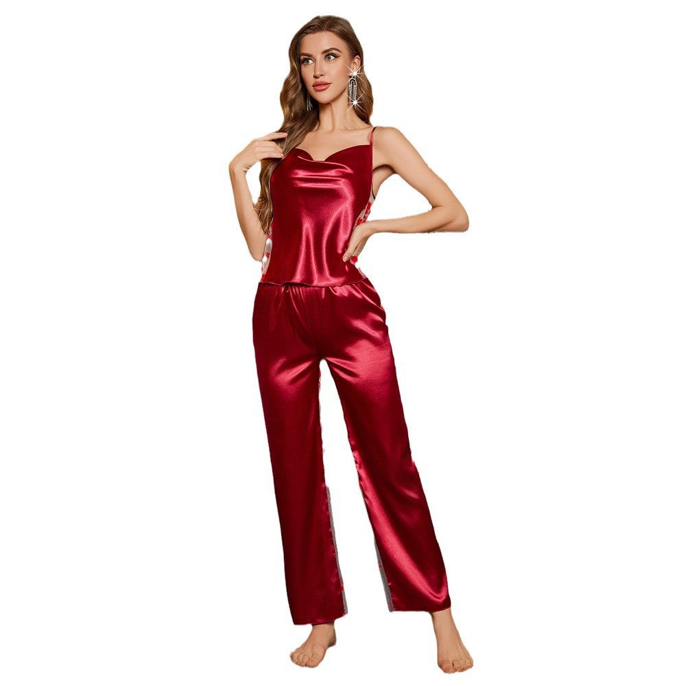 Luxury Midnight Collection Mesh-Paneled Out-Sholder Housse and Pantalons Set In A Sexy Euro