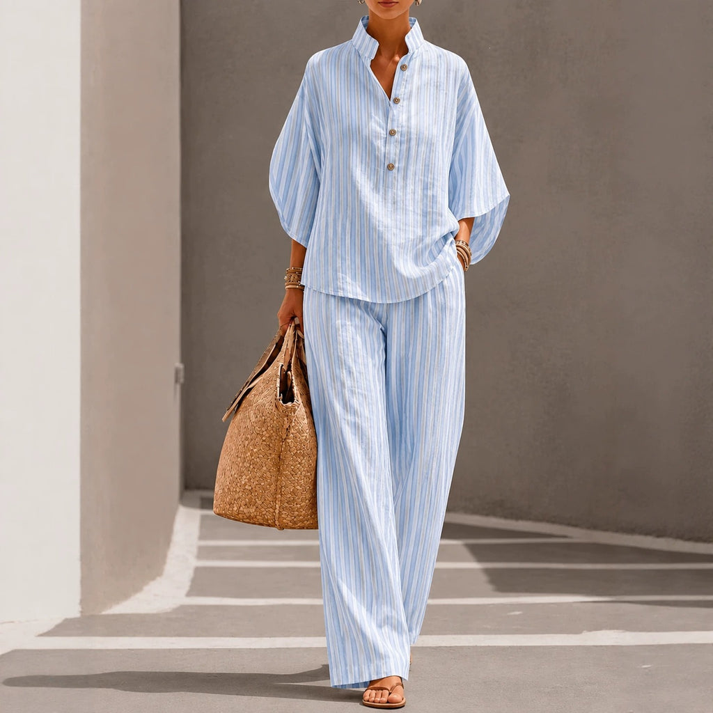 Chemise rayée et pantalon à large jambe Ensemble en deux parties