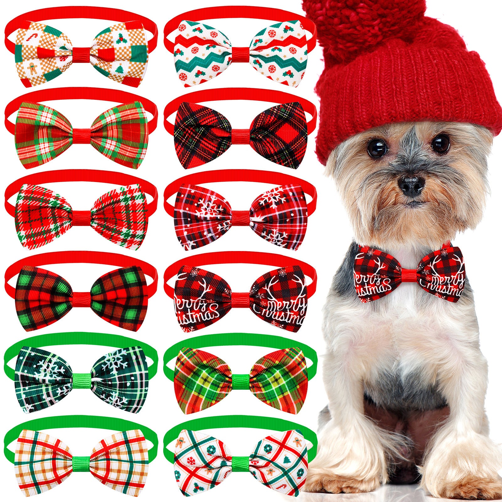 Christmas Plaid Striped Bow Tie Dog Cat Un mot Bow Tie couleurs multiples