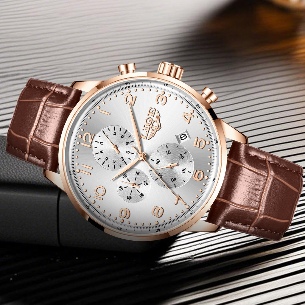 Calendrier multifonctionnel Ceinture en cuir imperméable Hommes Business Montre mécanique