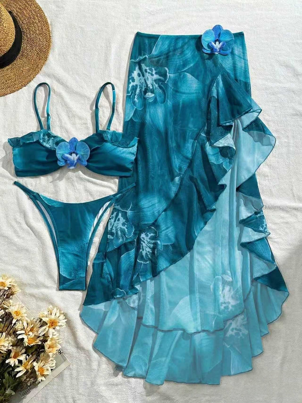 Ombre bleu-vert BIKINI Ensemble de trois pièces
