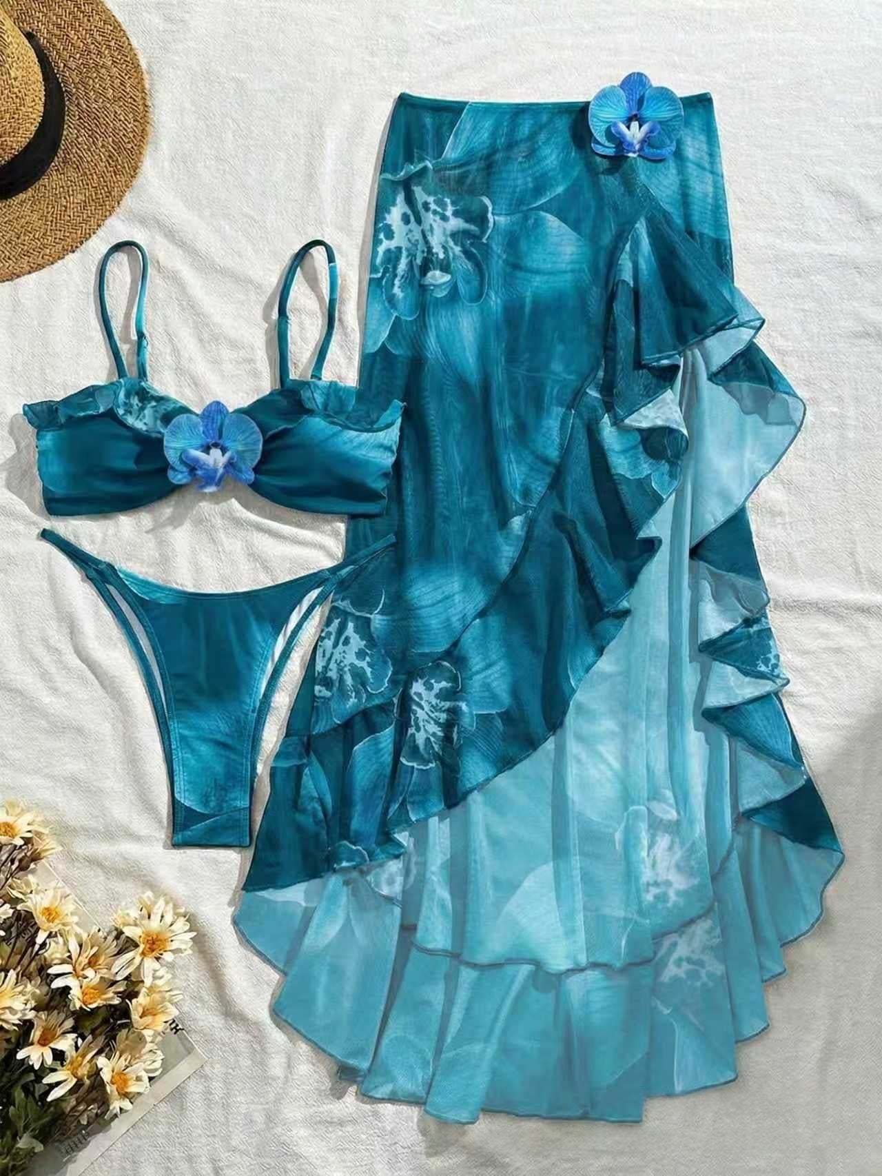 Ombre bleu-vert BIKINI Ensemble de trois pièces