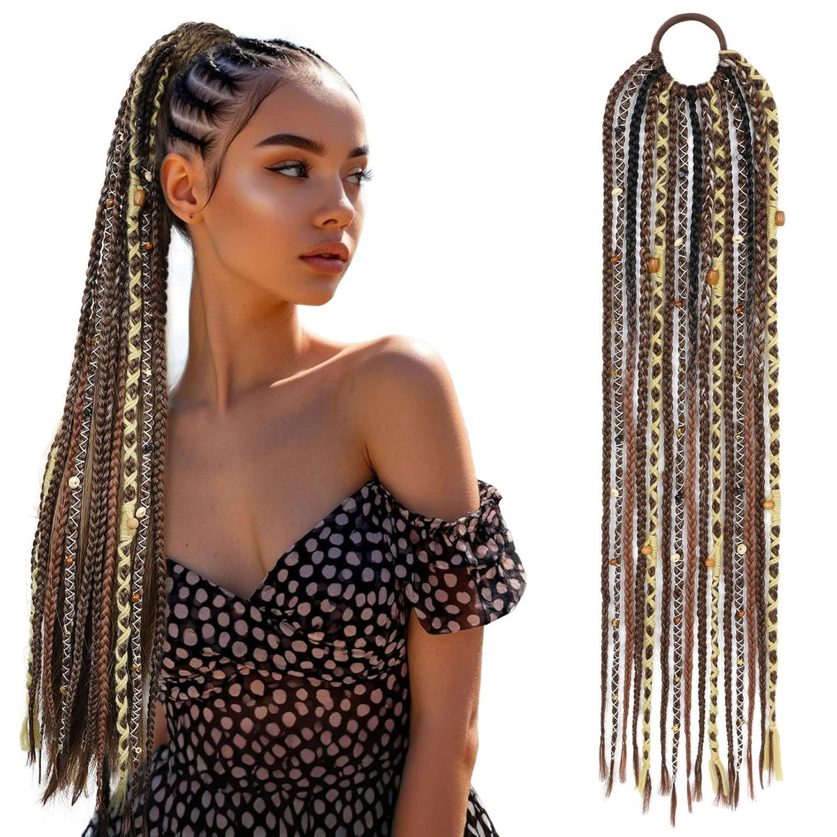 Prolongation des cheveux des perles de boucle de queue de cheval tressée