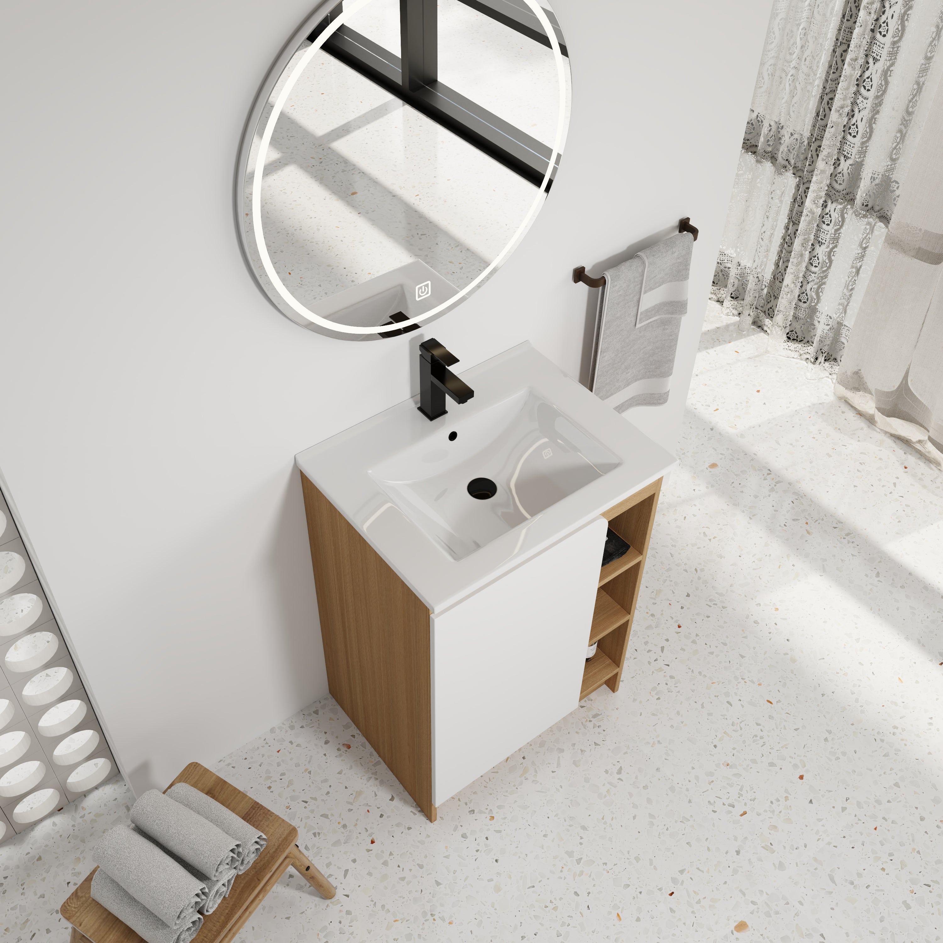 Vanité de salle de bain autonome de 24" avec évier en céramique mince