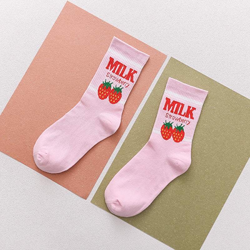 Fraises Chaussettes en lait de bananes Femmes Longueur mi-calf