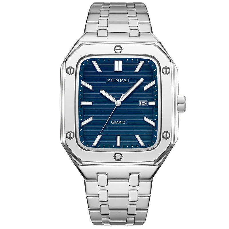 Montre carrée en acier inoxydable élégant pour hommes