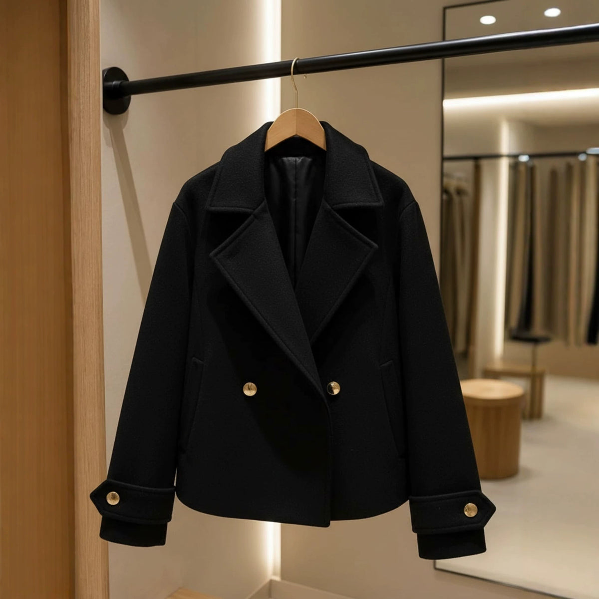 Manteau de laine à col encoché à deux seins