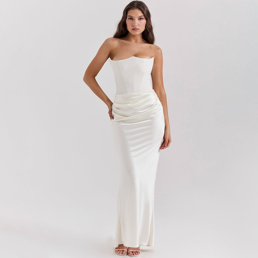 Slim Tube Top Robe longue Sexy Mode Bandeau Robes de soirée sans dos pour les femmes Clo