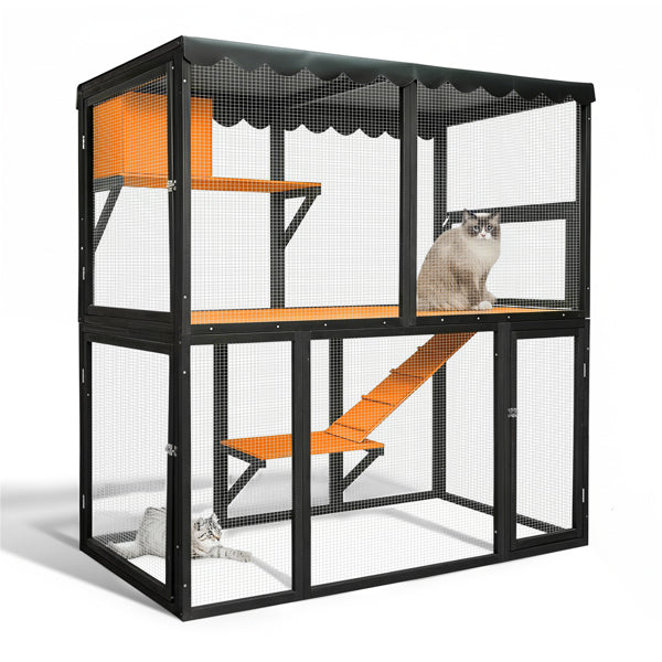 Catio en bois Enclos de chat extérieur Grande maison de chat pour les chats mulitiples Promenade