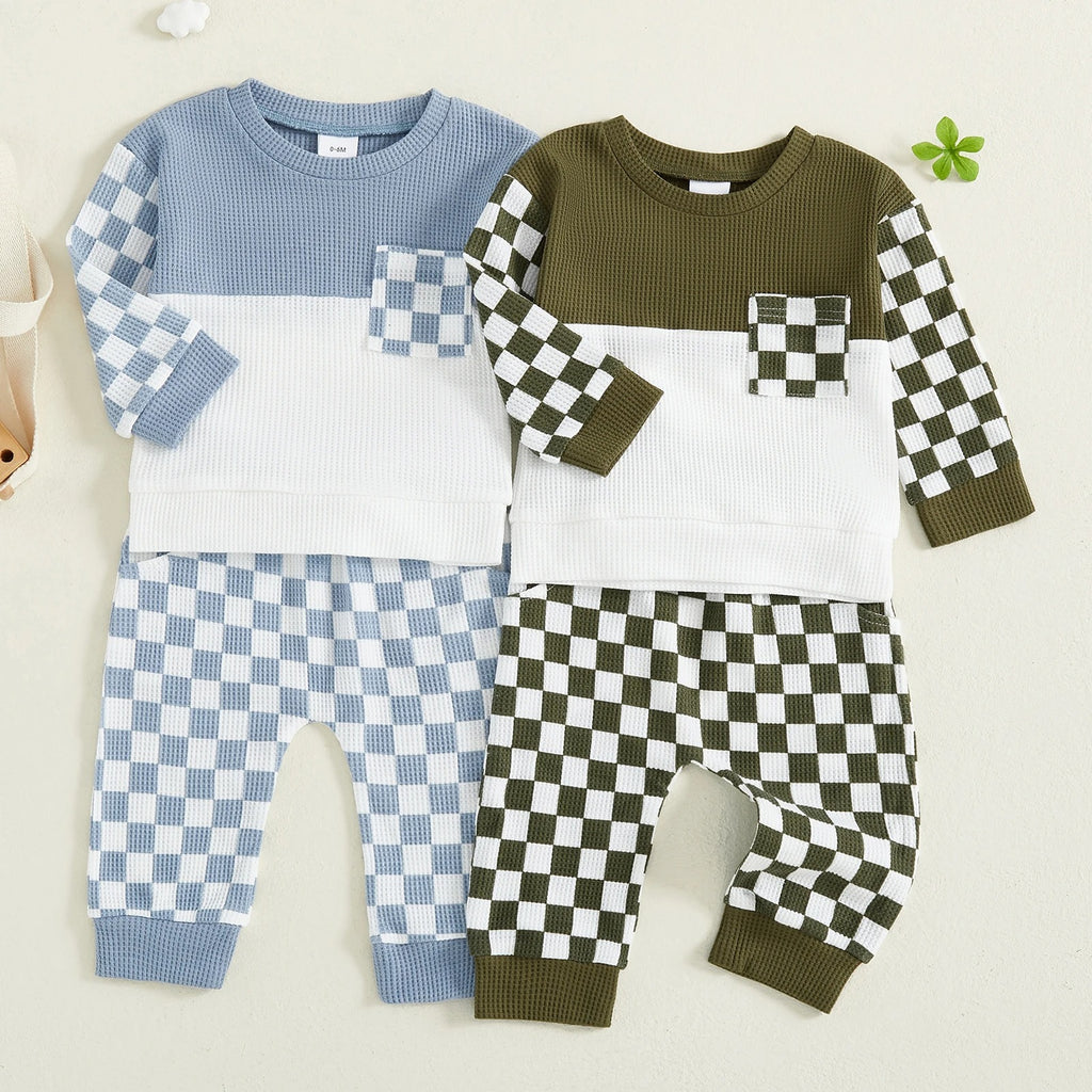 Garçons Jeu de pantalons à manches longues en tissu de couleur de waffle-weave