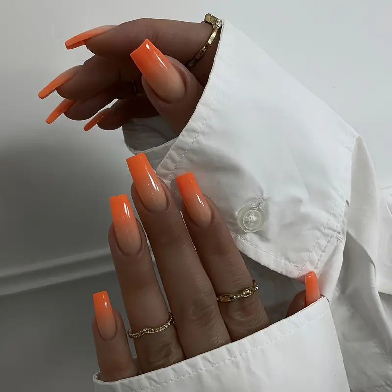 Orange Ombre Demi-longueur Tube-style des ongles portables Détachable