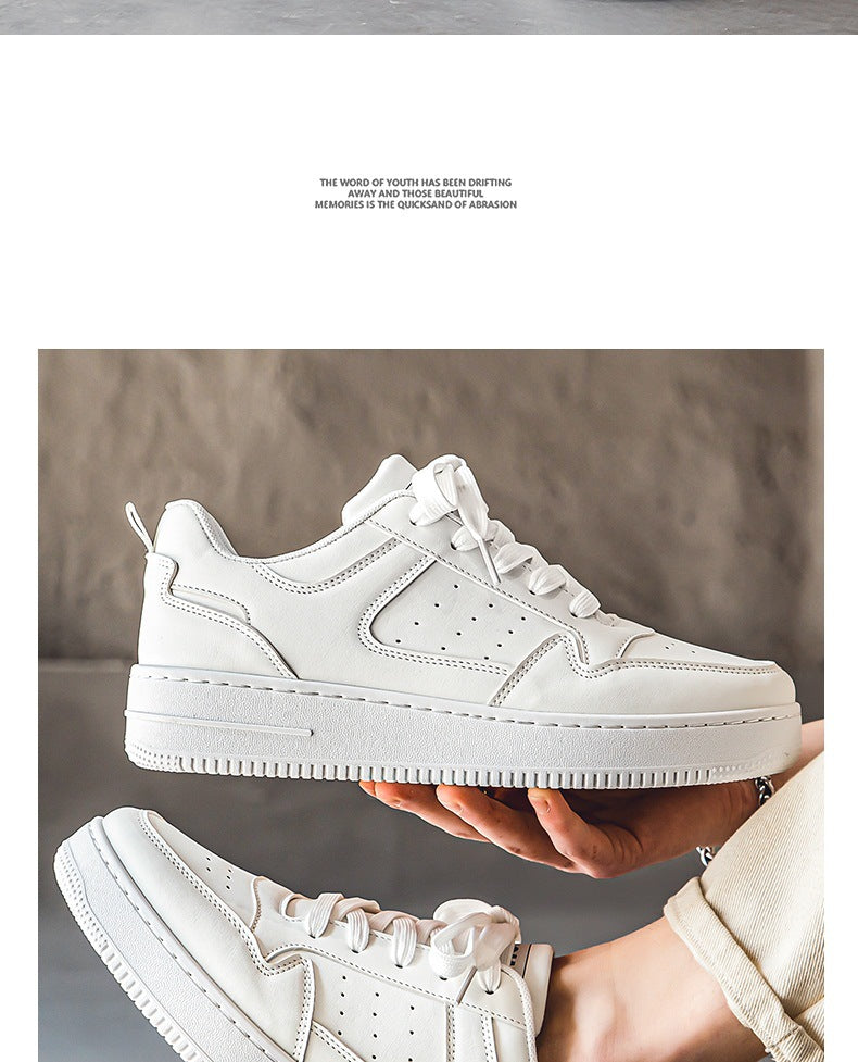 Leather Breathable Teen Trend All-matching Platform White Shoes