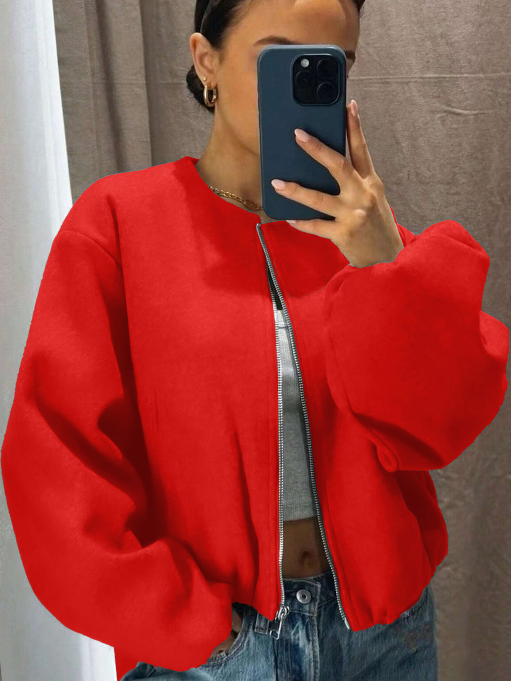 Veste courte zippée avec manches longues