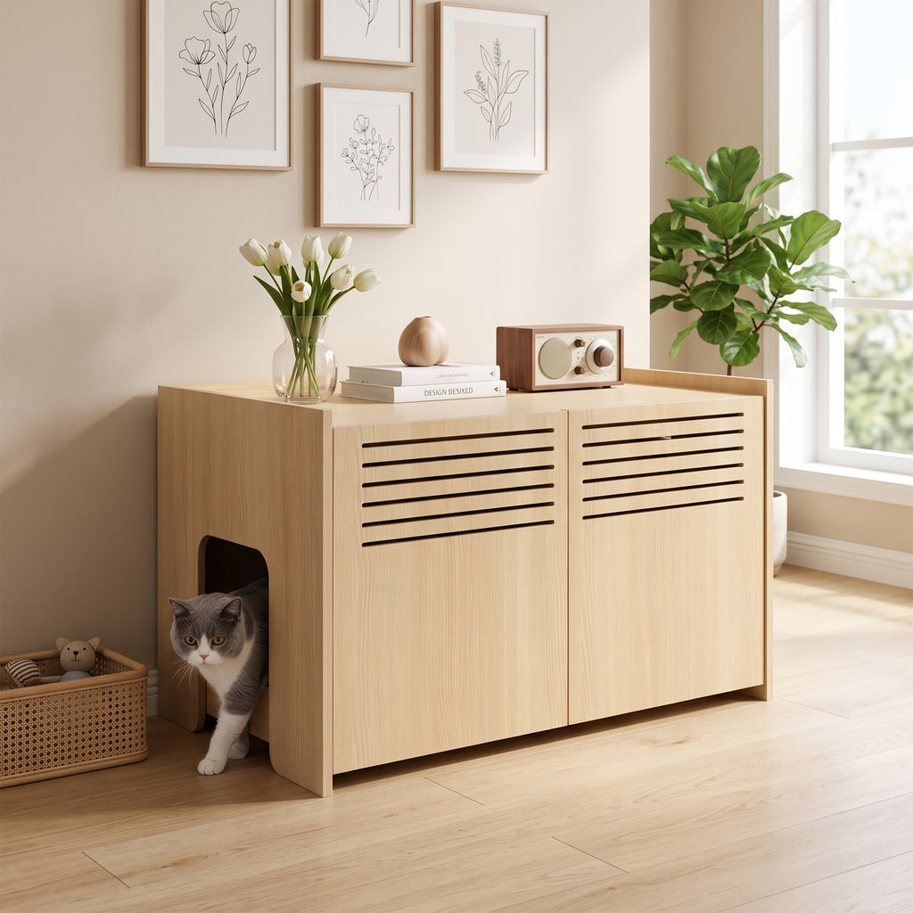 Maison de chat en bois moderne avec paillasson