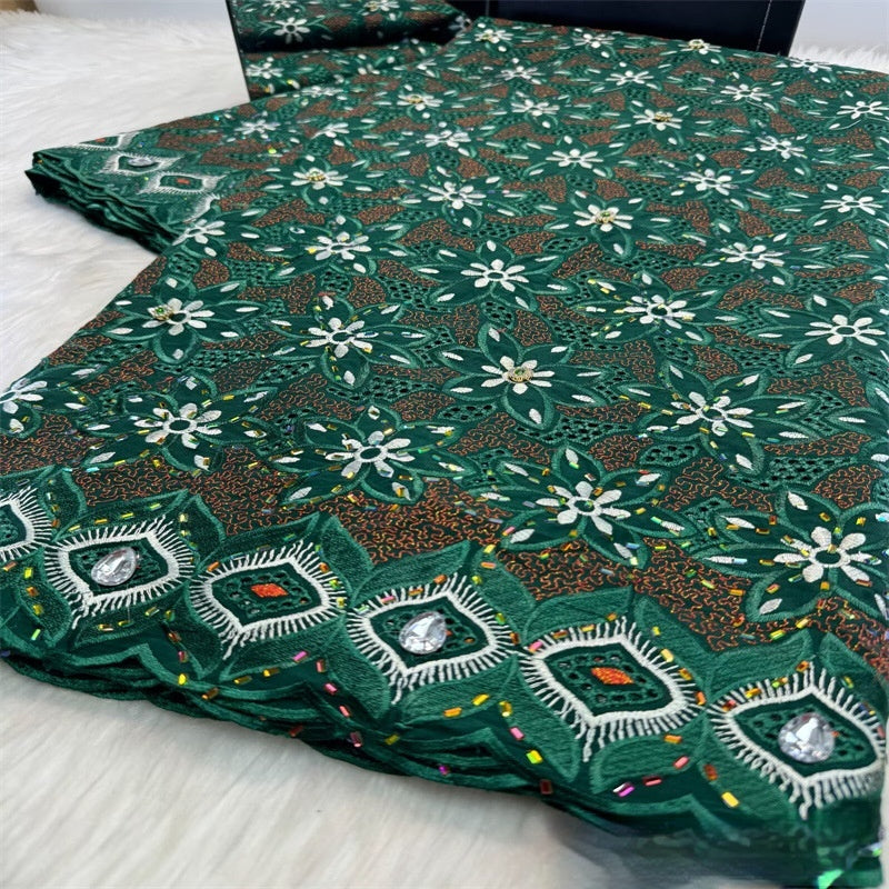 Tissu de dentelle florale africaine tout coton