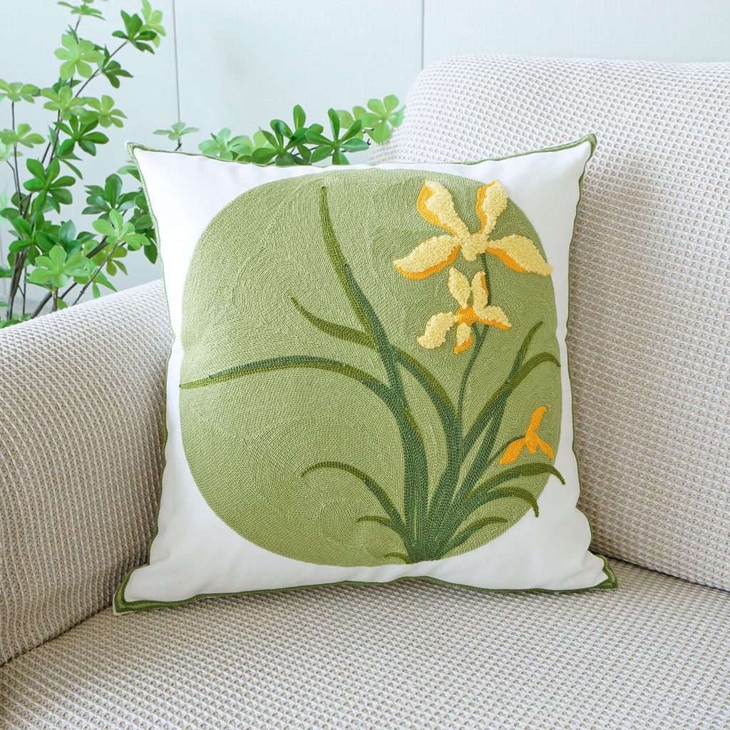 Coussin floral brodé de style pastoral pour canapé salon