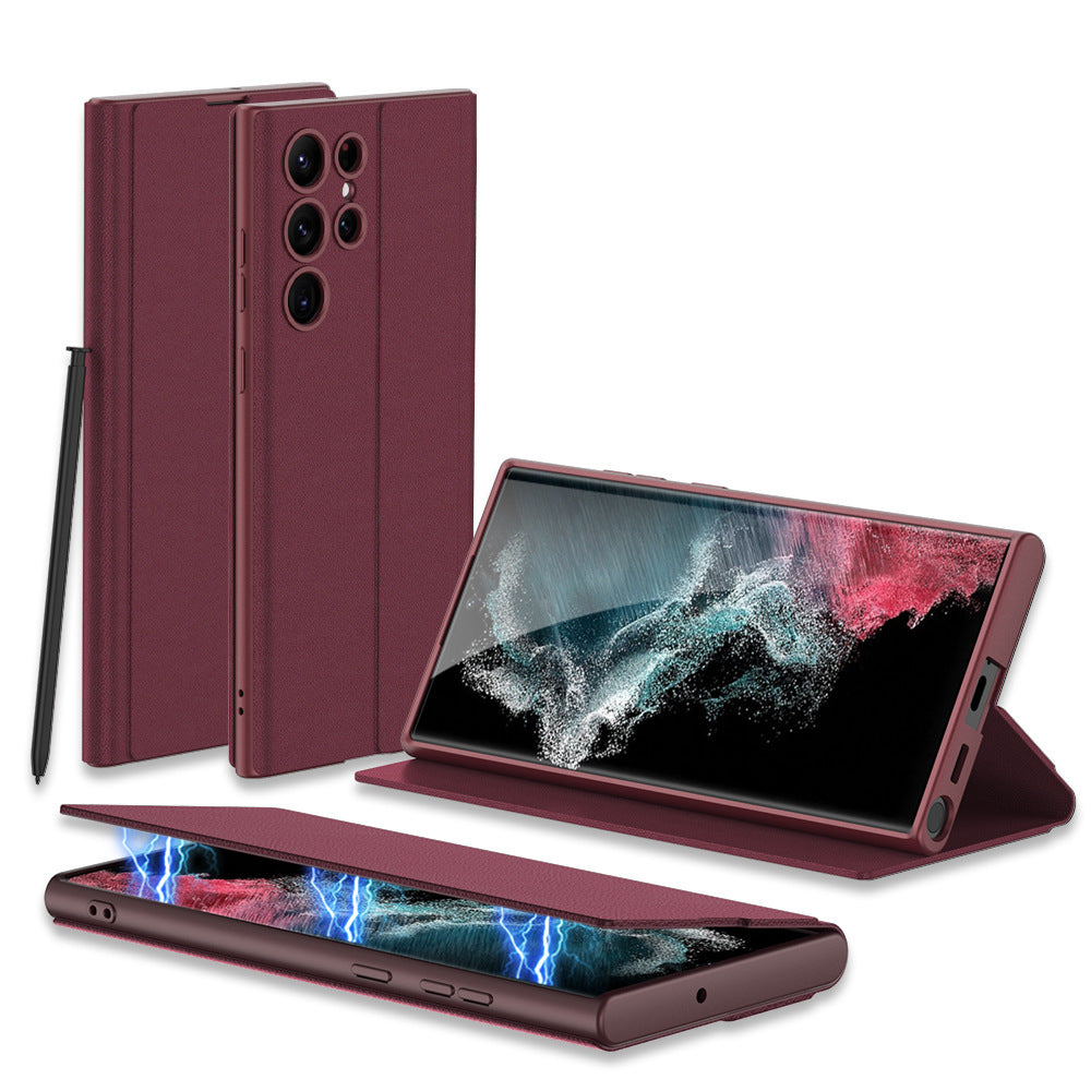 Boîtier de téléphone en cuir tout compris à aspiration magnétique à trous fins