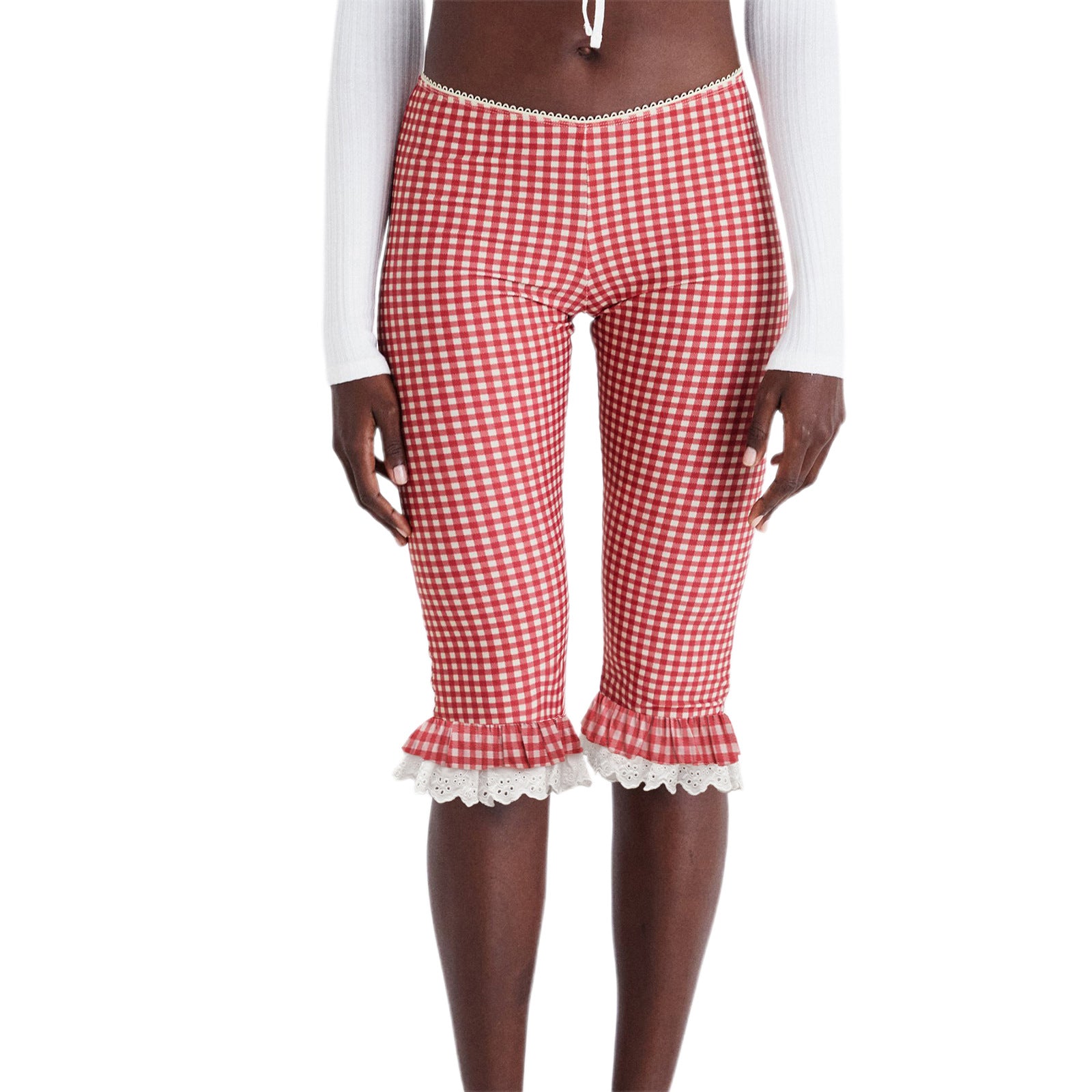 Pantalons Capri pour femmes avec un hem en dentelle plissée