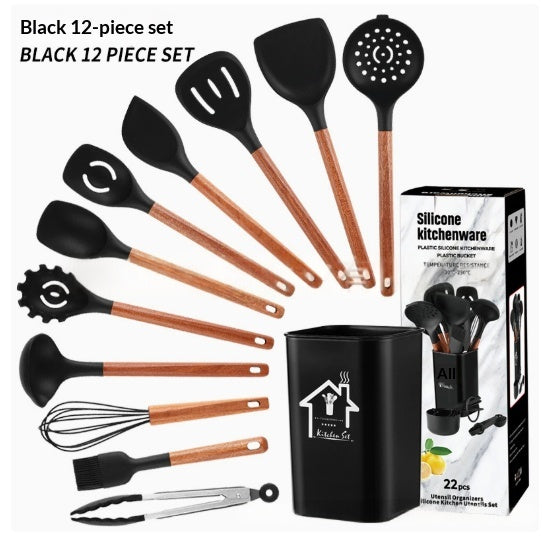 Ensemble d'articles de cuisine en silicone 22 pièces en bois