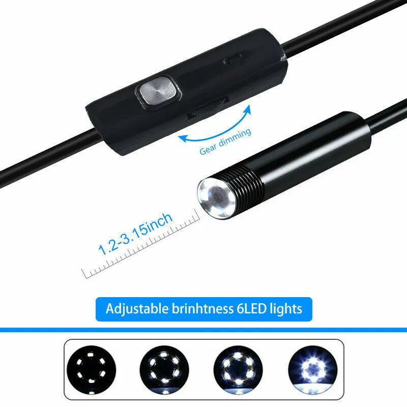 5M 6LED Snake Endoscope Borescope 8mm Inspection Camera USB Scope for Android