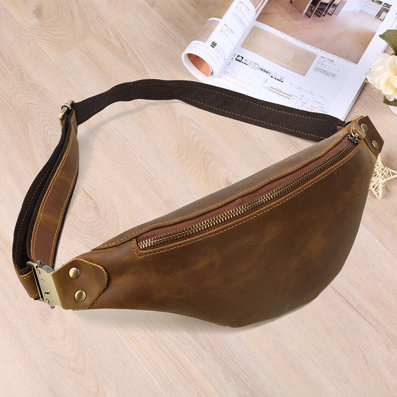 Sac de ceinture en cuir Retro Crazy Horse multifonctionnel homme