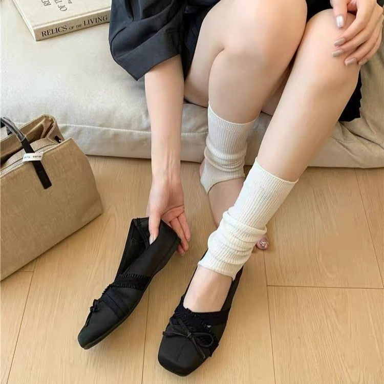 Femmes Vintage Ruffle Frill Trim Cross Band Tiny Ribbon Bow Ballet Flats Matching Casual Da