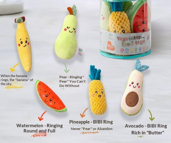 Cartoon Légumes et Fruits set Hand-Rattle Jouet bébé pour les mois d'entraînement de Grasping