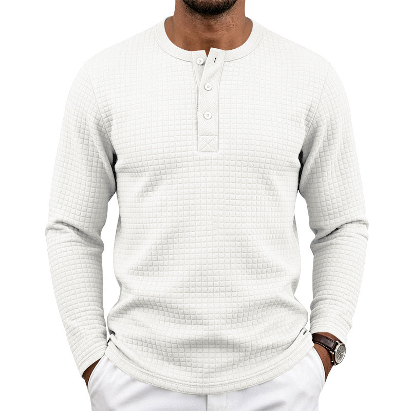 Homme Retro Jacquard Plaid Plongé manches longues Fit Henley T-shirt