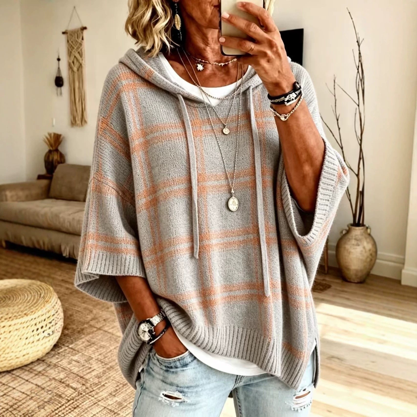 Chemise à capuche tricotée pour femmes