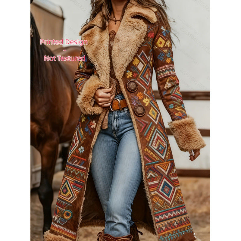 Manteau imprimé mode en peluche de style occidental pour femmes