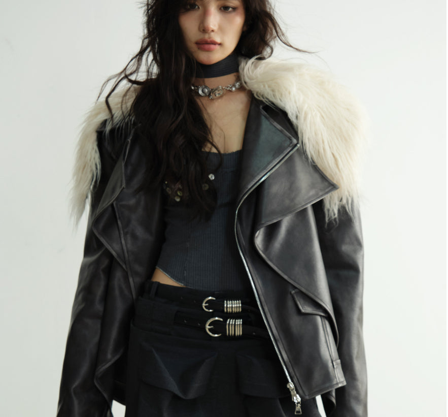 Veste en cuir PU à deux couches