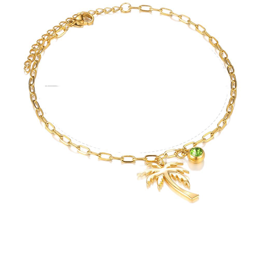 Palm Tree Birthstone Anklet Paperclip Chaîne Anklet Bijoux mode