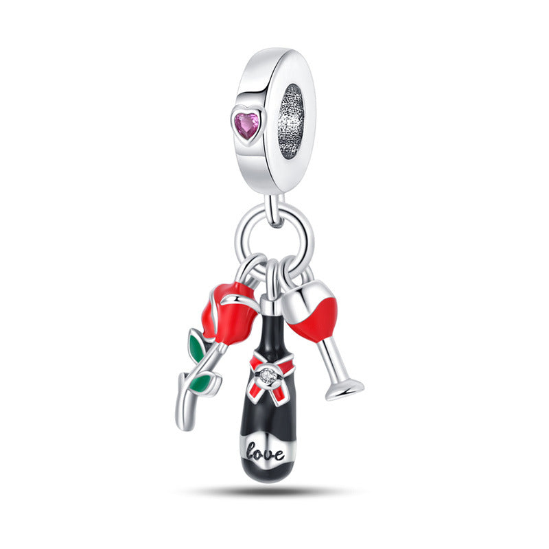 Bracelet pendentif en verre de bière et en verre de vin à thème festif