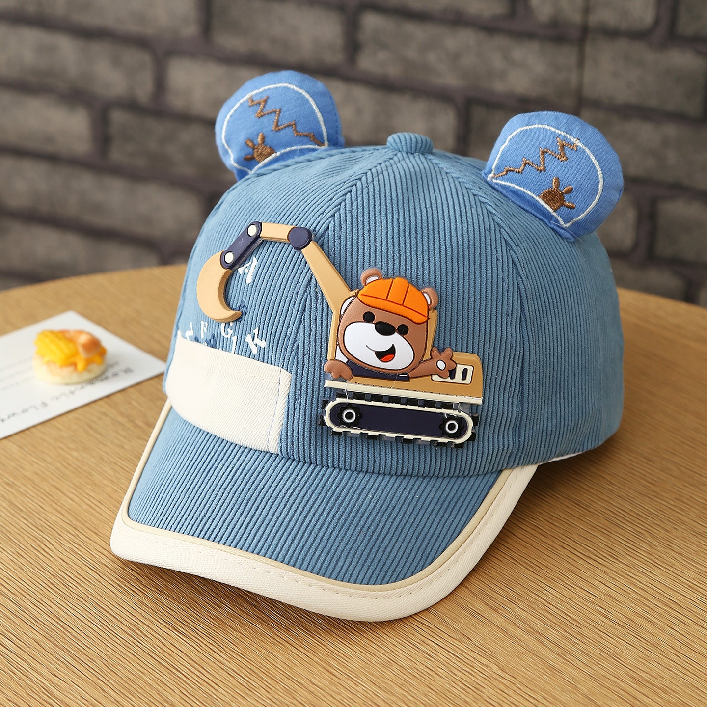 Garçons et filles de dessin animé Bulldozer ours en peluche Oreille Cap de baseball avec fixation Velcro